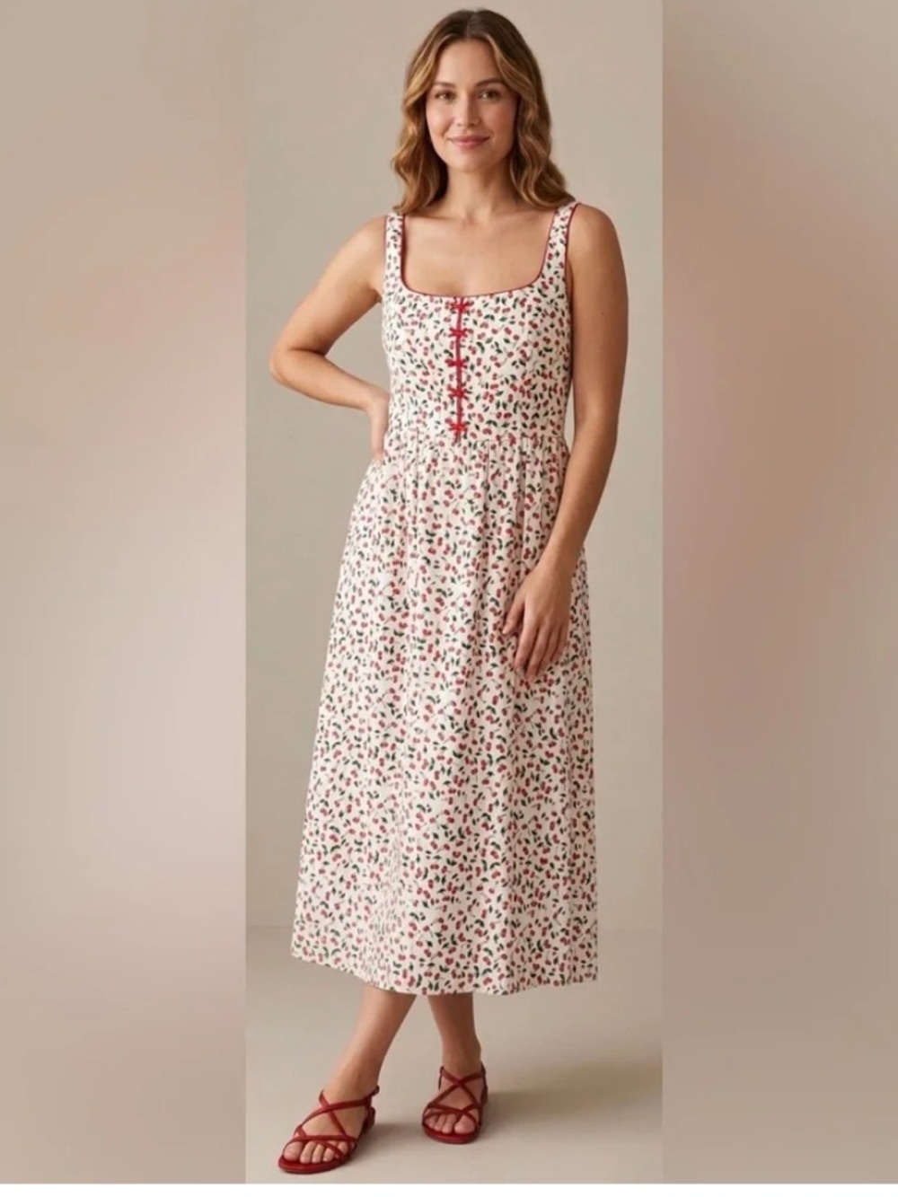 NWT Caroline Constas Cherry Print Linen Blend Dress Small